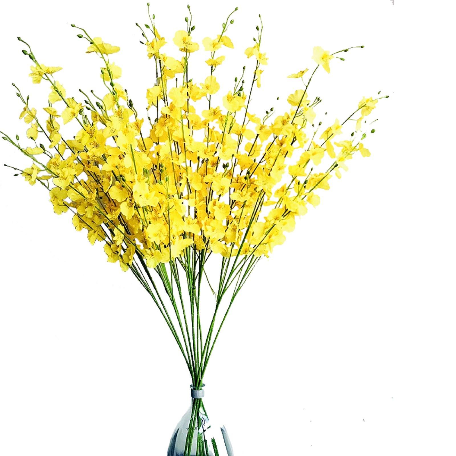Fycooler 12pcs Artificial Orchids Flowers Fake Silk Dancing Lady Orchid Faux Long Stem Flowers Plants for Home Wedding Office Party Festive Indoor Outdoor Decoration (Yellow)-95cm