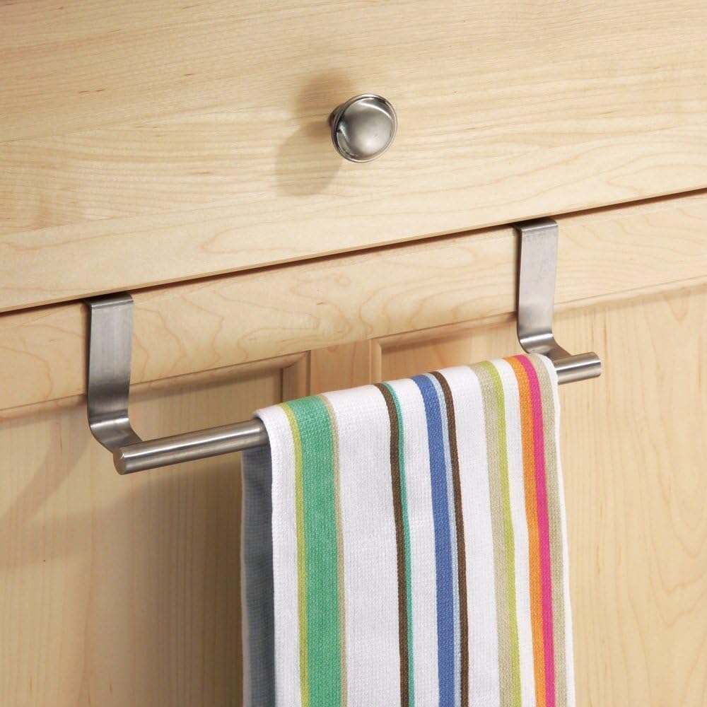 Mziart Modern Towel Bar with Hooks for Bathroom and Kitchen, Brushed Stainless Steel Towel Hanger Over Cabinet (9 inch): Home & Kitchen
