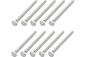 METALLIXITY Hex Head Bolts (1/4-20 x 3-1/2") 10Pcs, 304 Stainless Steel 18-8, Fully Threaded, External Hex Drive, Plain Finis