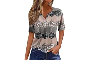 OVTICZA Sequin Tops for Women Short Sleeve V Neck 2024 Summer Casual T Shirt Tee Fashion Sparkly Print Button Blouses Basic Pullover