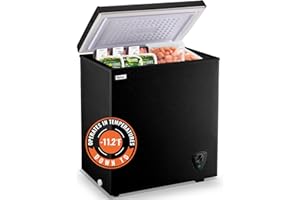 WANAI Chest Freezer Large Deep Freezers Black Top Door with Removable Basket Mini Compact Freezer 7 Temperature Control for Home Kitchen Office Dorm Apartment