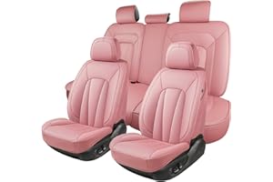 CarLuxor Pink Car Seat Covers,5 Seats Universal Seat Covers for Cars,Luxury Leather Comfortable Automotive Car Seat Protector Universal Fit for Most Cars SUV Sedans