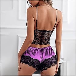 Women's Nightgown Two Piece Lace Satin Spaghetti