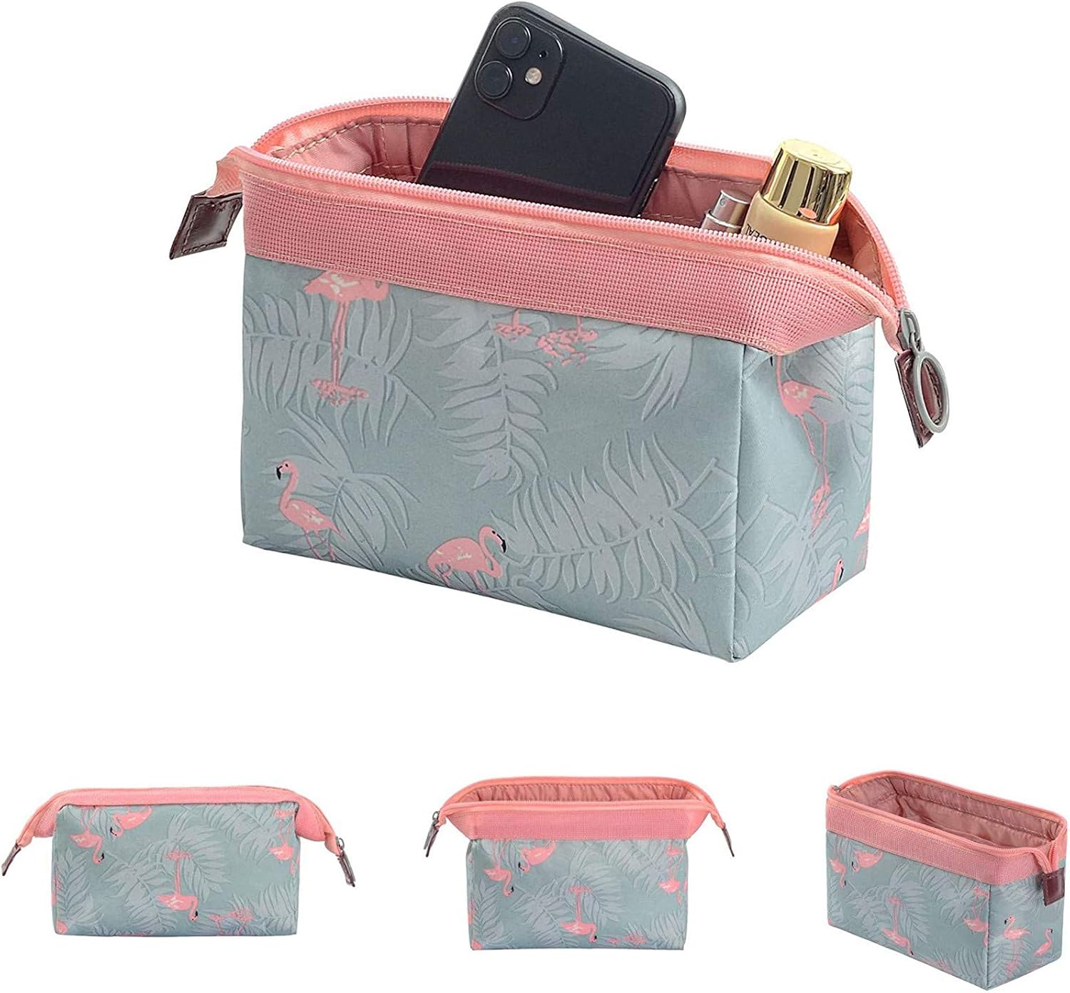 Small Makeup Bags, Portable Travel Cosmetic Bags Waterproof Make Up Case Pouch Toiletry Wash Bag for Women Girls (Flamingo)