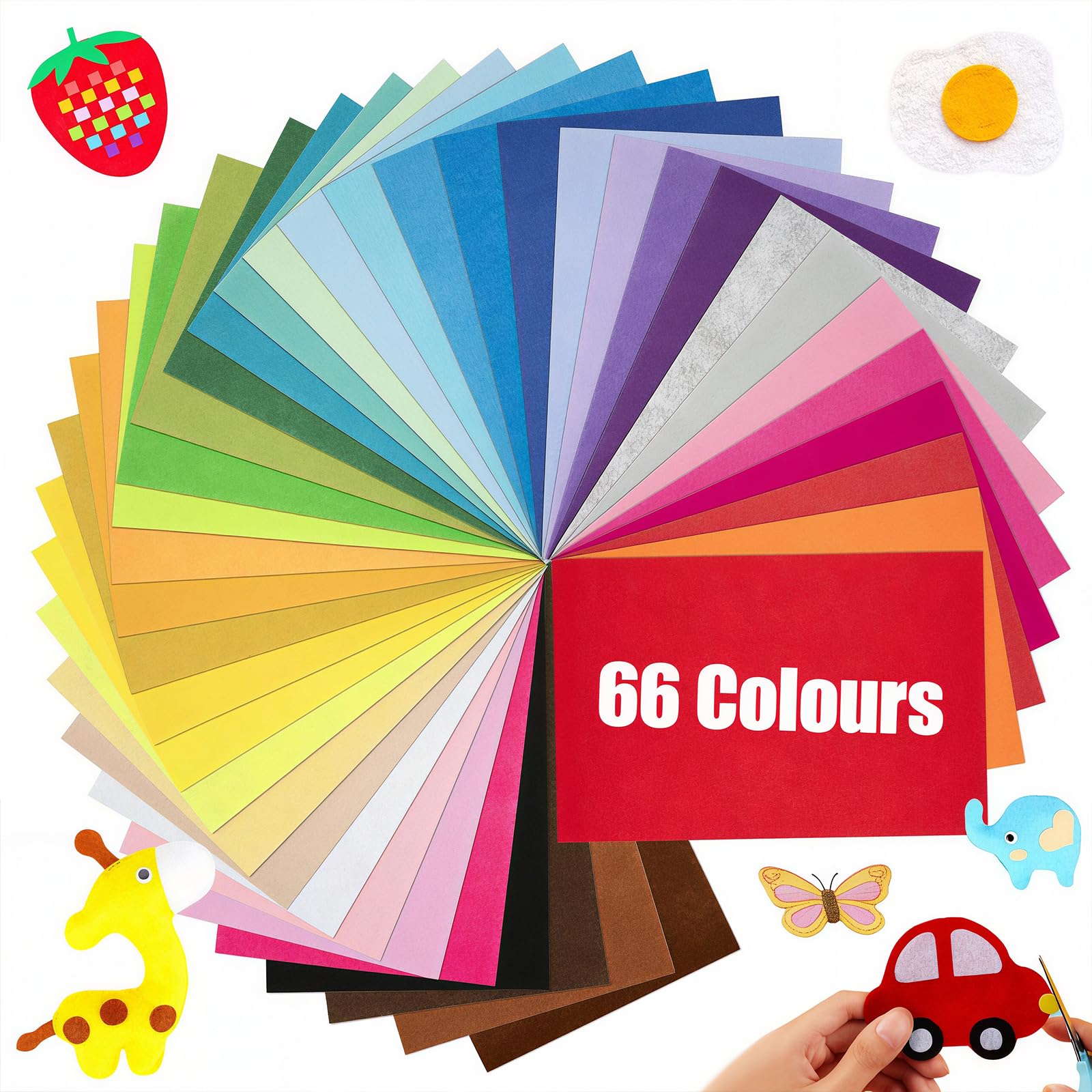 66 PCS Coloured Felt Fabric, Durable Felt Sheets, Soft Rainbow Felt Squares, Thick Felt Paper for Art and DIY Crafts, Ornament (Multicolor, 20 x 30cm)