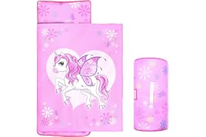 GOPHRALOVE Unicorns Nap Mats for Preschool with Removable Pillow and Blanket Kids Sleeping Bag with Pillow Reinforced Stitching Machine-Washable, Soft Nap Mats for Daycare, Travel, Camping 53"x21"