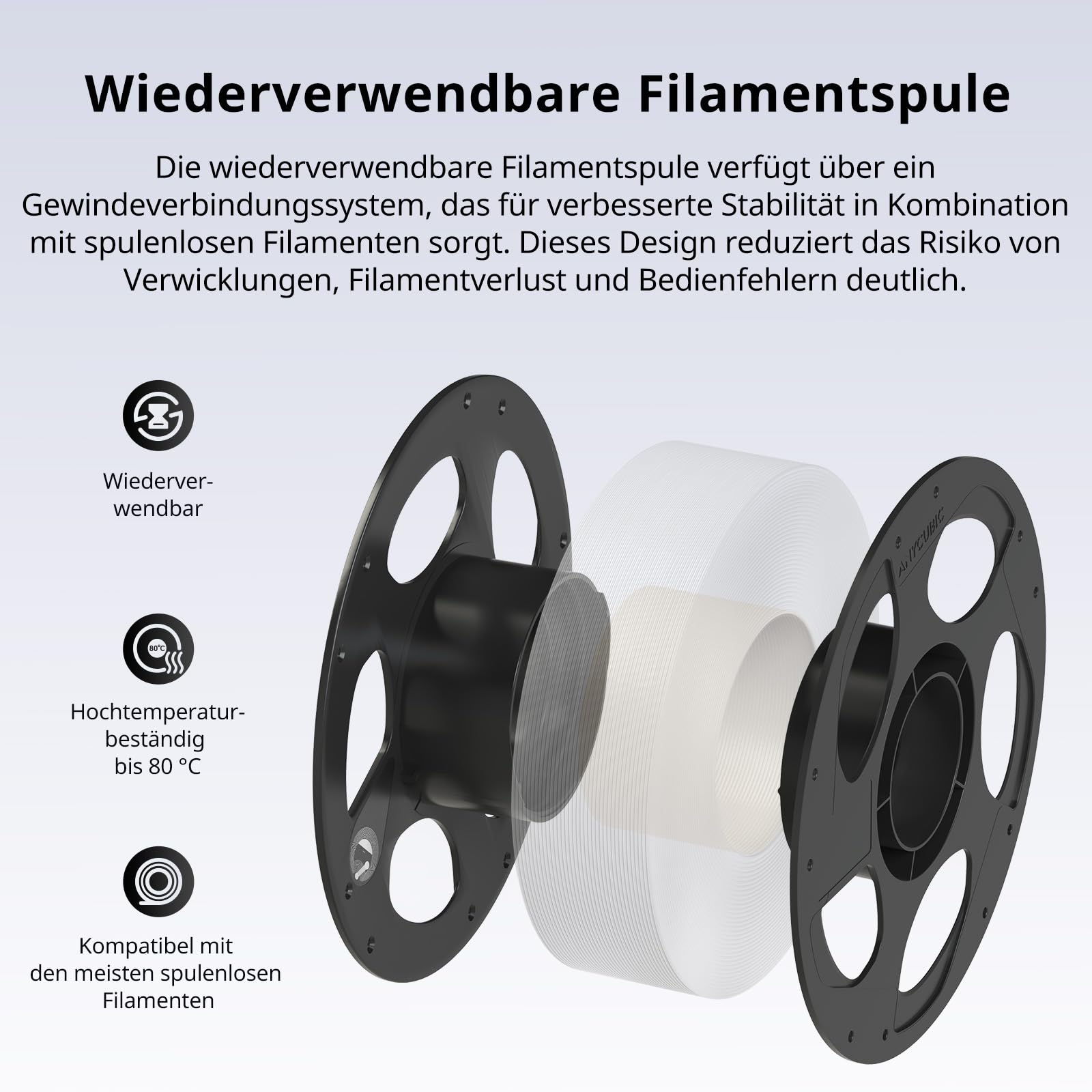 ANYCUBIC PLA Plus Filament, 1.75mm PLA+ Filament Weiß, 3D Drucker Filament für Intelligentes Drucken, 1KG 3