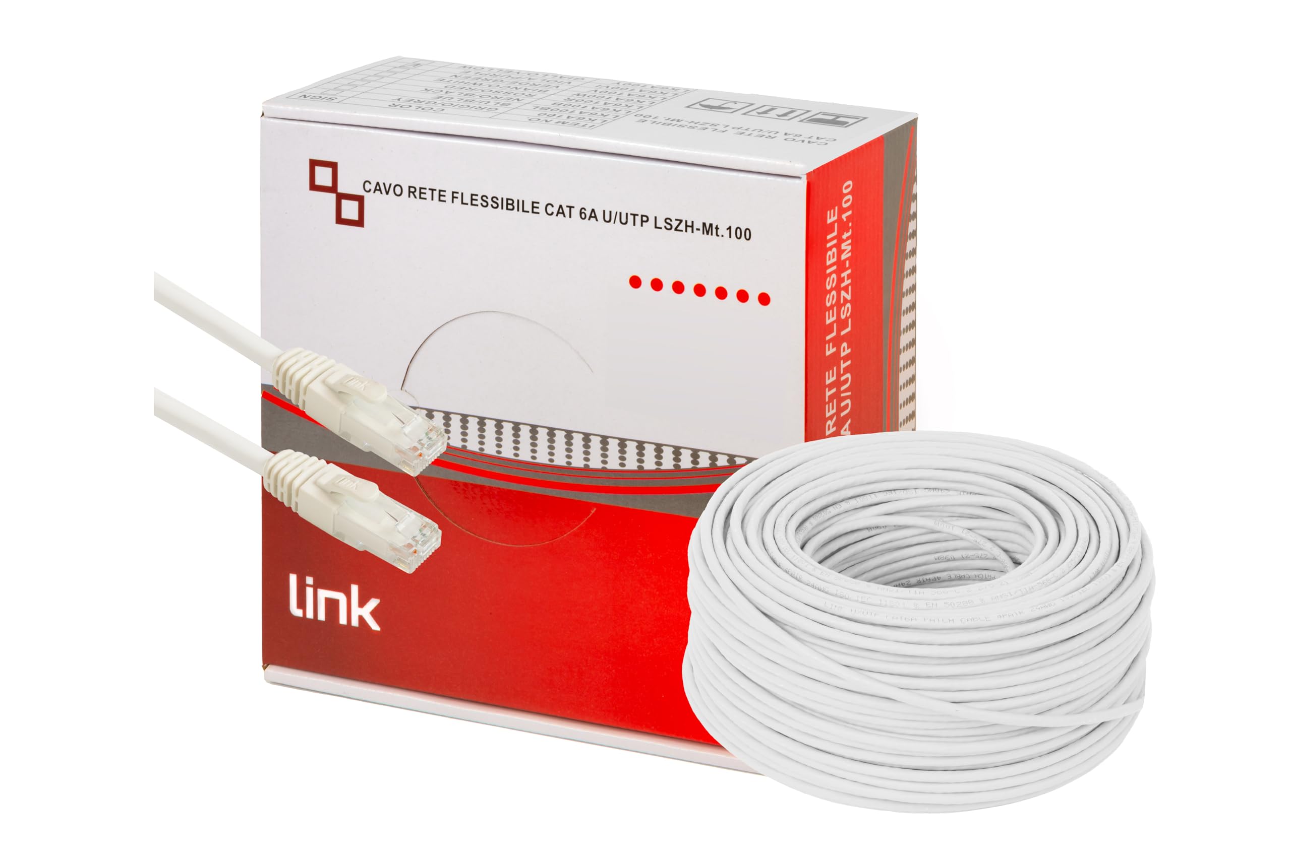 LINK LK6A100W CATEGORY 6A UNshielded UTP AWG24 HALOGENFREE FLEXIBLE WHITE COLOR MT.100