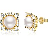 Dexiriu Cultured Freshwater Pearl Stud Earrings, 14K Gold Plated S925 Silver Women Pearl Stud, Gift for Birthday Mothers Day, Christmas, Anniversary