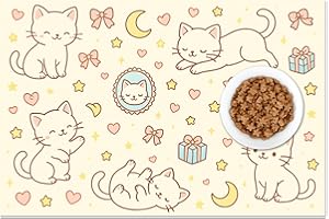 HOMETITUTE Cute Sweet Cat Food Mat for Dog Food Mat Food and Water Bowl Pet Feeding Bowl Mats for Pet Feeding Areas Easy Clean Fast Dry Feedings Pad Cats, Kittens & Small Dogs 24" x 16"