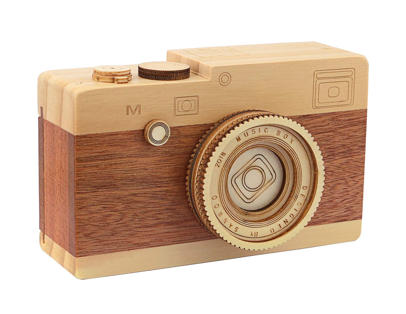 Dedoot Wooden Music Box Decor, Camera Music Box Vintage Wood Musical Box for Boys Girls Birthday Gift Photo Prop and Home Decor