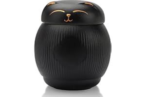 DiDiBirDi Ceramic Cat Urn for Ashes - Pet Memorial Box with Secure Lid, Cremation Keepsake for Cats (15 lbs)（Black）