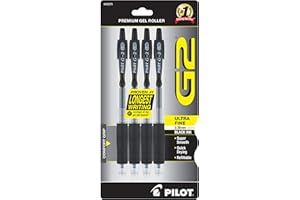 Pilot, G2 Premium Gel Roller Pens, Ultra Fine Point Gel Pens 0.38 mm, Pack of 4, Black