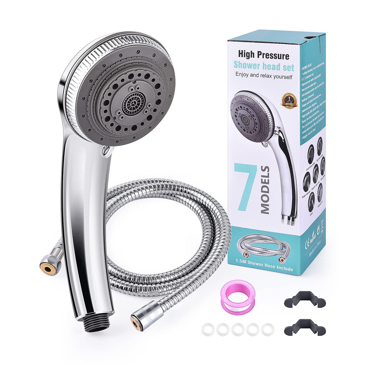 Shower Head with Hose - 7 Mode Settings Luxury Spa Adjustable Shower Heads with Handheld Spray - High Pressure Shower head and Hose Set for Bathroom
