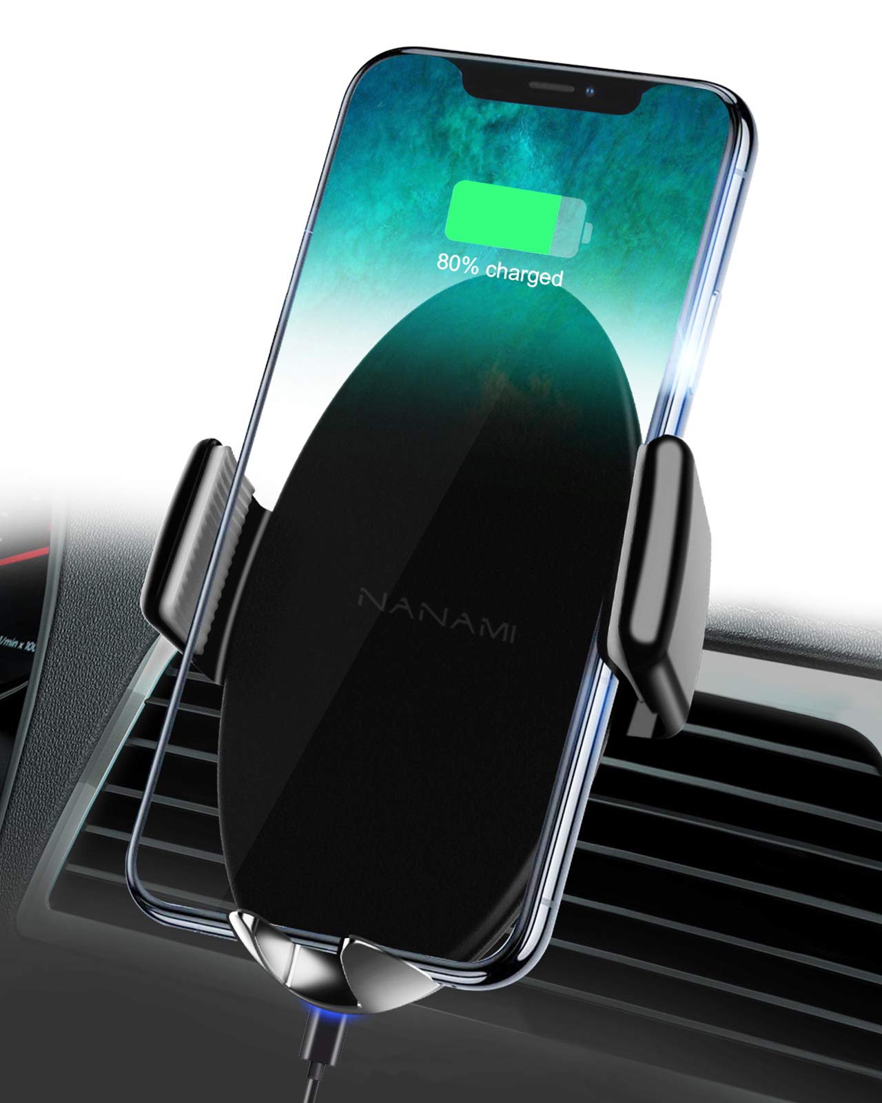 NANAMI Wireless Car Charger, 10W/7.5W Qi Fast Charging Auto-Clamping Phone Holder Air Vent Car Mount, Compatible with iPhone 11 Pro/X/XS/Max/XR/8/8P/Samsung Galaxy S20 Series/S10/S9/S8/Note 10, etc
