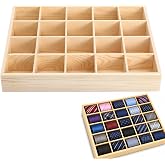 Cabilock Wooden Drawer Organizer Divider, 20-Compartment Sock and Underwear | Solid Pine Wood, Stackable, 13x11 Inch, 2.37 Inch Grid, Shallow Tray, for Dresser and Closet, Small Items Storage