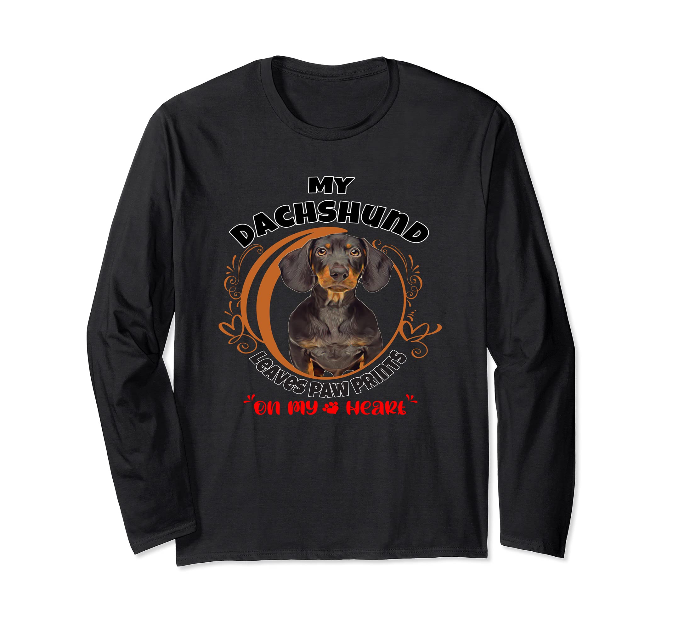 Dachshund Dog Paw Prints On My Heart Long Sleeve T-Shirt