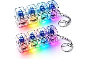 2PCS 4 Keys Keyboard Fidget Toy/LED Light Up Fidget Toys for Adults/Transparent Mechanical Keyboard Clicker Fidget Keychain/P
