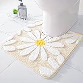 QJHOMO Toilet Rugs U Shaped, Beige Toilet Mat Cute Daisy Contour Bath Rug 20"x20", Extra Thick Soft Machine Washable Toilet Carpet, Non Slip Bathroom Floor Mats Super Absorbent Microfiber Bath Rugs