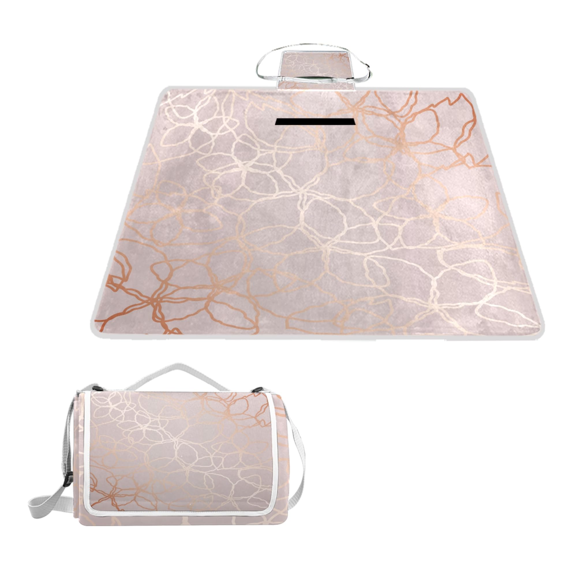 ALAZA Rectangle Waterproof Picnic Blanket, Rose Gold Lines Pink Portable Folding Indoors Rug Outdoors Mat for Travel Hiking Camping Park, 150cm x 145cm