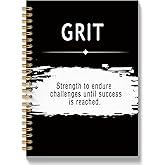 QICLM Grit Quotes Notebook Journal, Inspirational Office Notebooks for Work, Motivational Gifts for Women Men, Gifts for Office Coworkers, Black Hardcover Spiral Notebook 5.5x8.3