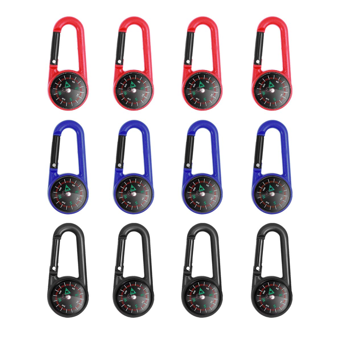 TOYANDONA 12PCS Compass Keychain Carabiner Compass Keyring Mini Pocket Survival Supplies for Hiking Climbing Hunting Outdoor