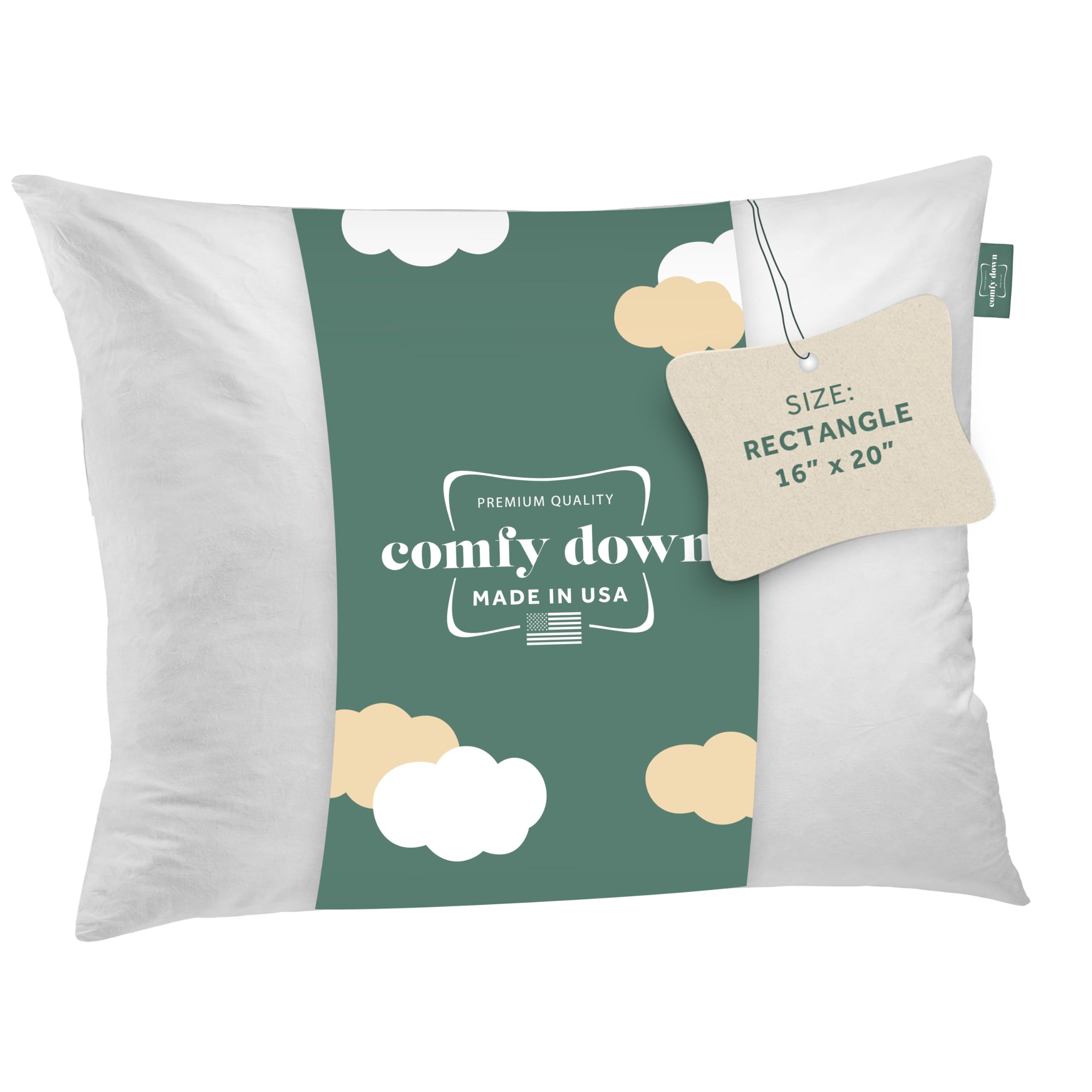 ComfyDown Decorative Throw Pillow Insert, Down and Feather Fill, 100% Cotton Cover, 233 Thread Count - Made in USA (16" X 20")