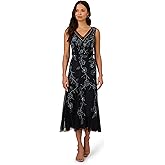 Adrianna Papell Womens Beaded Midi Dress