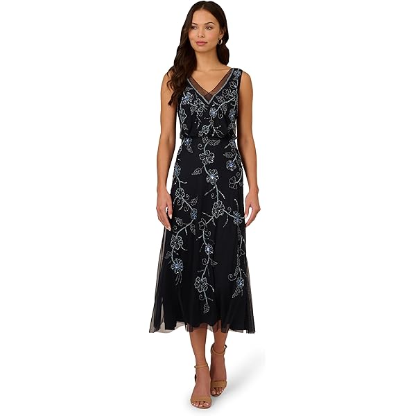Amazon.com: Adrianna Papell Women's Embroidered Midi Dress | Semi Formal  Cocktail Dress with Metallic Stitching & Illusion Neckline, Pink/Black, 8 :  Clothing, Shoes & Jewelry