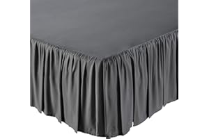 MATTRESS-HOMES Ruffled Bed Skirt- 18 Inch Drop Queen Size Dust Ruffle, 100% Microfiber Ruffle Bed Skirt with Non-Woven Platform, Wrinkel Free Bed Skirt, Three Sided Coverage Dust Ruffle Gathered in Dark Grey Solid