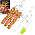 Anyuecoco Skewers for kabobs,2 PCS 14-Inch 3 Way Kabob Skewers for Grilling,Stainless Steel Skewer,With Push Bar Reusable Met