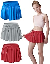 3 Pack Girls Flowy Shorts with Spandex Liner 2-in-1
