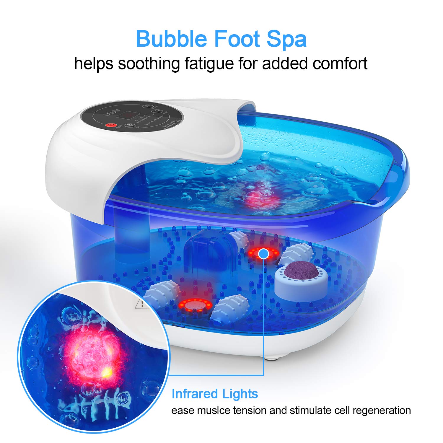 Foot Spa Misiki Foot Bath Massager with Heat Bubbles Vibration and Auto Shut-Off, 4 Massage Rollers and Pedicure Stone for Acupressure Shiatsu Massage to Relieve Feet Muscle Pain: Beauty