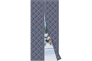 QNLONG Magnetic-Thermal-Insulated-Door-Curtain-Winter-Doorway,Fits Door Size 36 X 80 Inch,Insulation Cold Protection Cotton Thickened Screen Door Hands Free (Dark Gray)