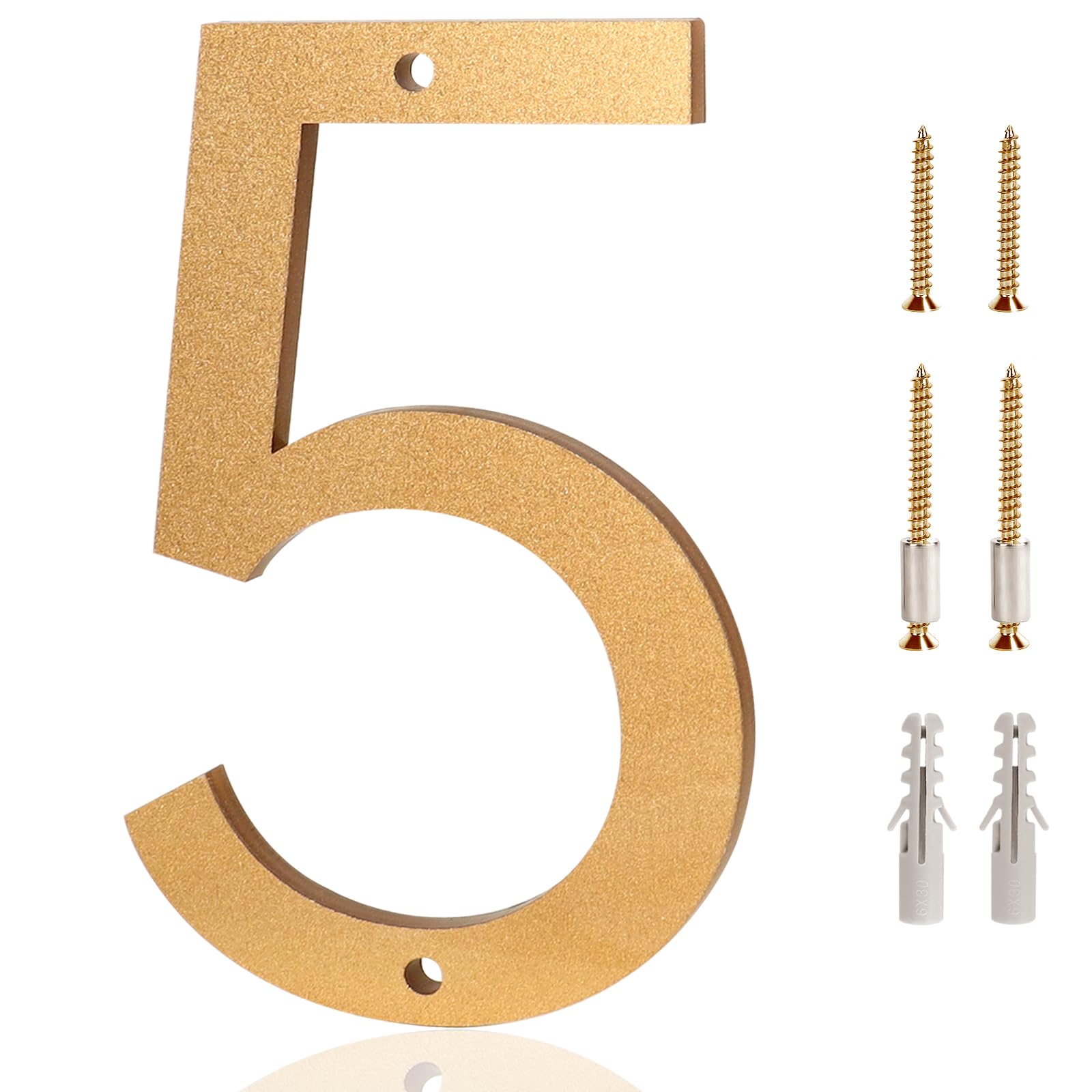 Photo 1 of 5 Inch House Address Numbers for Outside 5 - Easy Installation With Screw Set, Includes Hardware for Flush or Floating Mount, Gold Acrylic Address Mailbox Numbers for Exterior, Porch