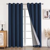 CUCRAF 100% Blackout Curtains Blue 52 x 90 Inch 2 Panels Eyelet Thermal