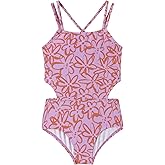 LIZENS Girls' One Piece Leopard Swimwear Cut Out Spaghetti Straps Swimsuit Floral Beach Bathing Suit for Girls Toddler Kids