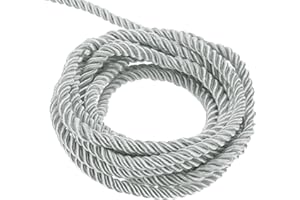 MECCANIXITY Twisted Cord Trim, 11 Yard 3mm 3-Ply Twine Braided Rope Shiny Thread String for Craft Gift Bag Curtain Christmas Decor, Silver - 10m