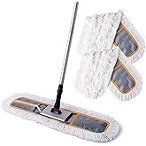 CLEANHOME 24'' Commercial Dust Mop for Floor Cleaning, Heavy Duty with 2 Cotton Pads, Wet and Dry Flat Mop, Cleaning Tools Ma