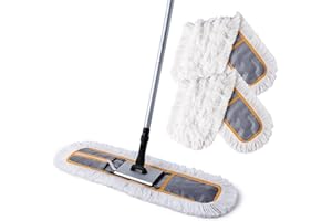 CLEANHOME 24" Commercial Dust Mop for Floor Cleaning, Heavy Duty Sweeper Broom with 2 Microfiber Mop Pads, Wet and Dry Duster Sweeper Broom for Marble, Laminate, Hardwood Floor Cleaning ,Grey