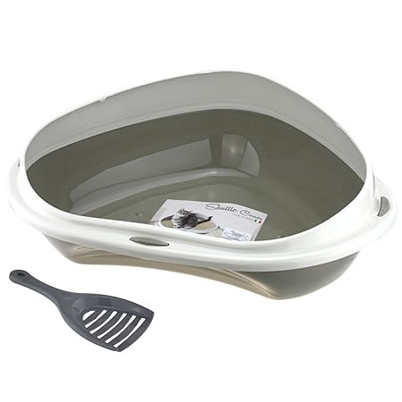 Smartweb Katzentoilette Ecktoilette mit Anti Schmutzrand & Streuschaufel Katzenklo Katzen