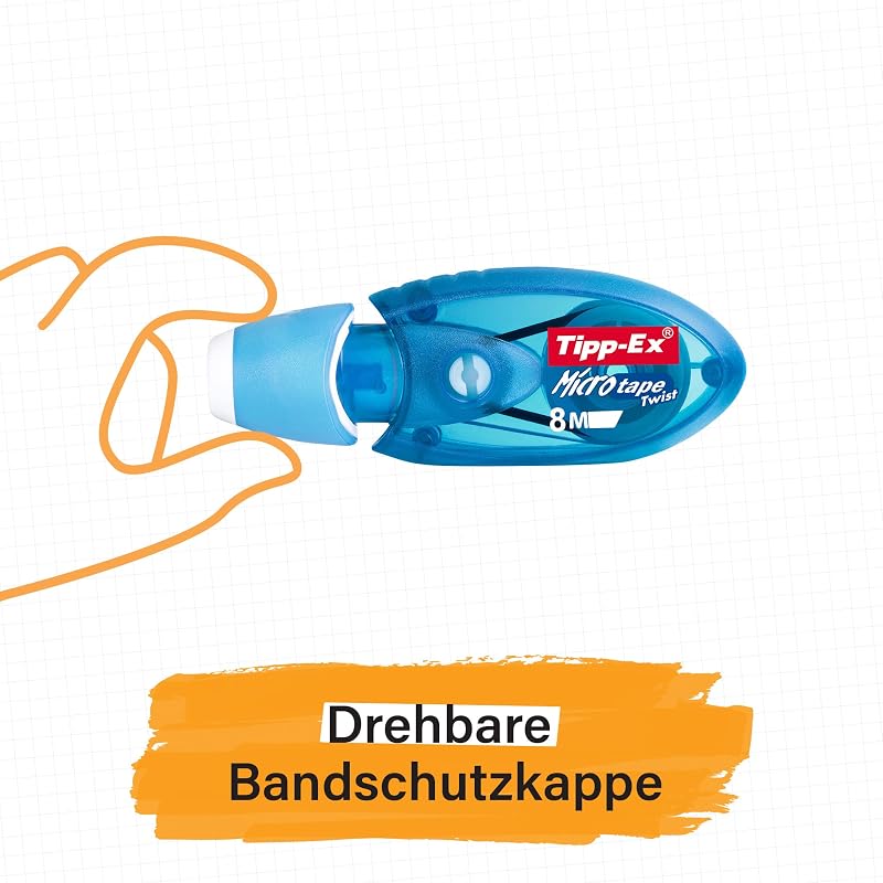 Tipp-Ex Korrekturroller Micro Tape Twist mit Schutzkappe, in 3 Farben (nicht wählbar), 8m x 5 mm, 3er Pack, Ideal für die Schule