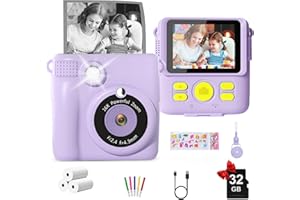 GKTZ Kids Instant Print Camera, Toddler Digital Camera with 32GB Card, IPS HD Screen, 2000mAh Battery, Ultra-Fast Printing, Perfect Birthday for Girls & Boys Ages 3-16, Purple