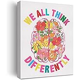 We All Think Differently Neurodiversity Wall Art Canvas Painting Print Framed Brain Artwork Canvas Sign for Counselor Office Decor (12x15 Inch)