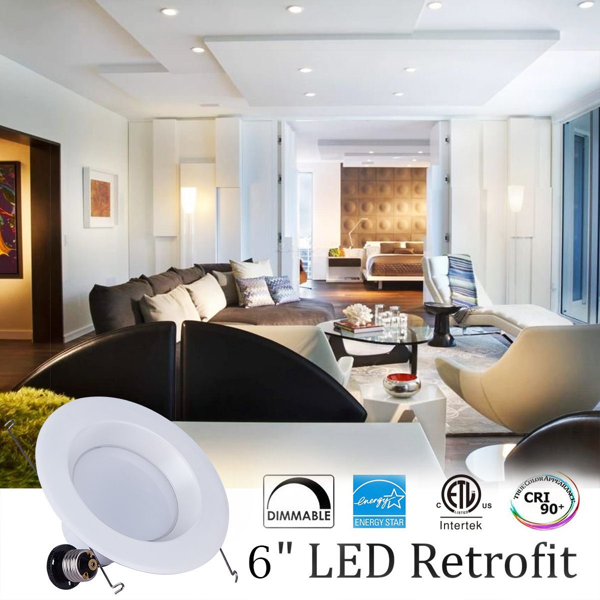 JJC Downlights Retrofit LED Recessed Lighting 5/6 Inch Dimmable 5000K 18W(90W Equiv.)1200LM,Energy Star ETL-Listed