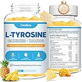 L Tyrosine Gummies, 2 Pack L-Tyrosine Supplement, Tyrosine Gummies with L-Theanine B6 D3, Tyrosine Supplement for Brain, Memory, Energy, Mood for Adult & Kids, Pineapple & Mango Flavor, 120 Ct