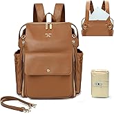 miss fong Diaper Bag Backpack Baby Diaper Bag for Girls and Boys, Leather Purse with 13 Pockets Diaper Bag Organizer,Changing Pad,Stroller Straps,4 Insulated Pockets