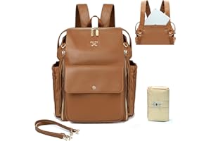 miss fong Diaper Bag Backpack Baby Diaper Bag,Leather Diaper Bag Backpack Diaper Bag Purse with 13 Pockets Diaper Bag Organizer, Changing Pad, Stroller Straps,4 Insulated Pockets