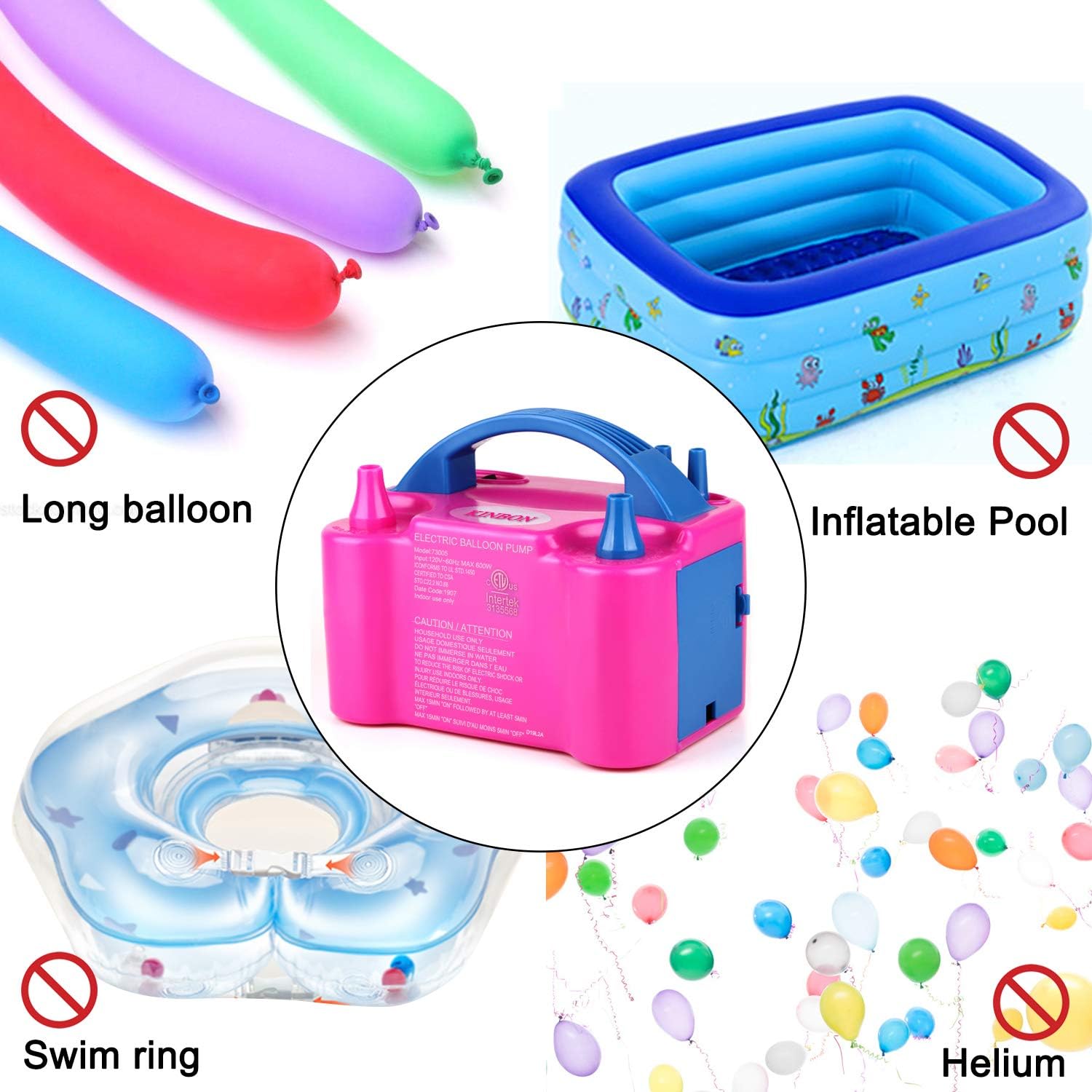 160 Pcs Balloon Pump KINBON Electric Portable Dual Nozzle Electric air Balloon Blower Pump, Electric Balloon Inflator for Party Birthday Wedding Festival(Rose Red 110V 600W): Toys & Games