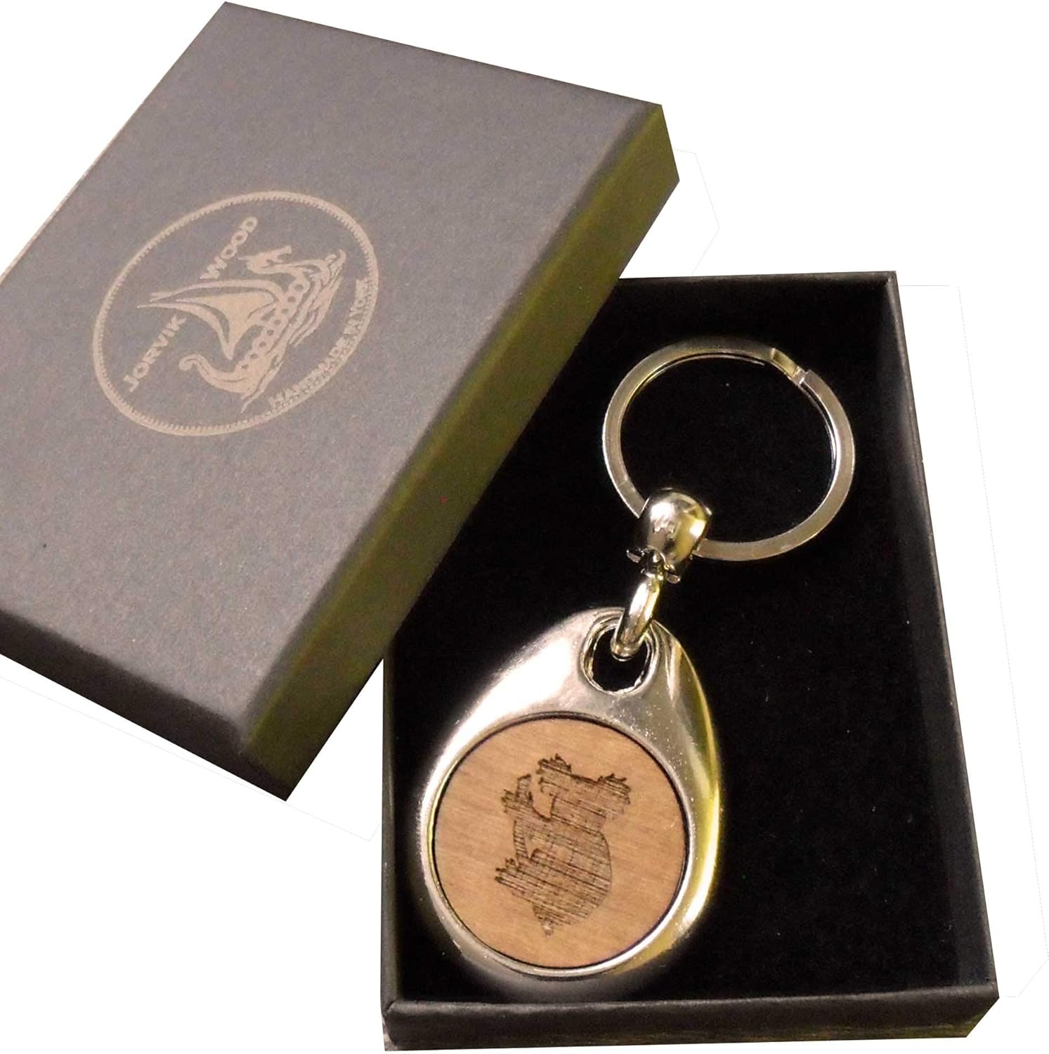 Jorvik Wood Koala Design Wooden Keyring with Gift Box, Brown, 2cm